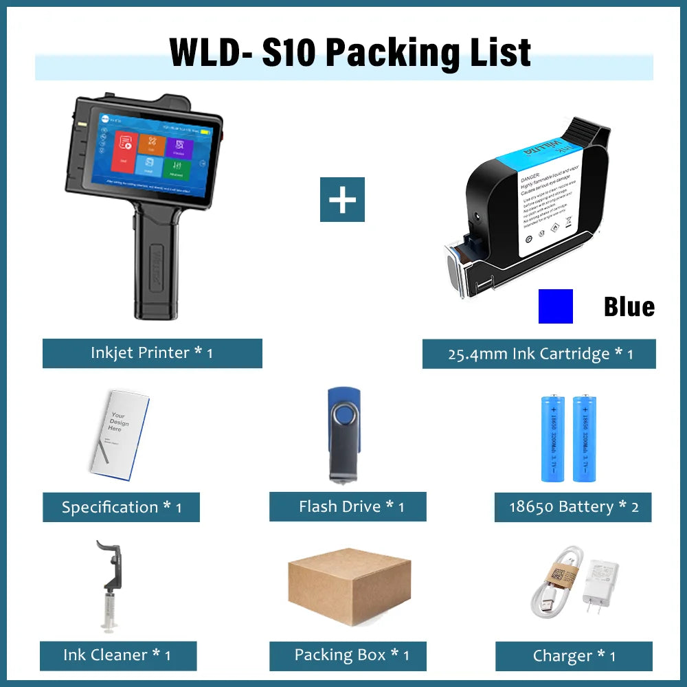 WILLITA 25.4mm Handheld Inkjet Printer For Logo Expiry Date QR Code Barcode Batch Number Label Tij Printer Portable 18 Languages