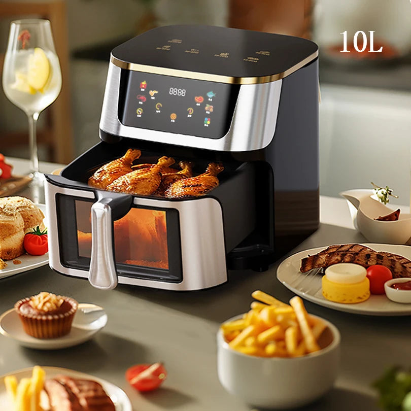 10L Smart Air Fryer Electric visual window Oil-free Air Fryer Automatic Household Kitchen 360°Baking Convection Oven Air Fryers