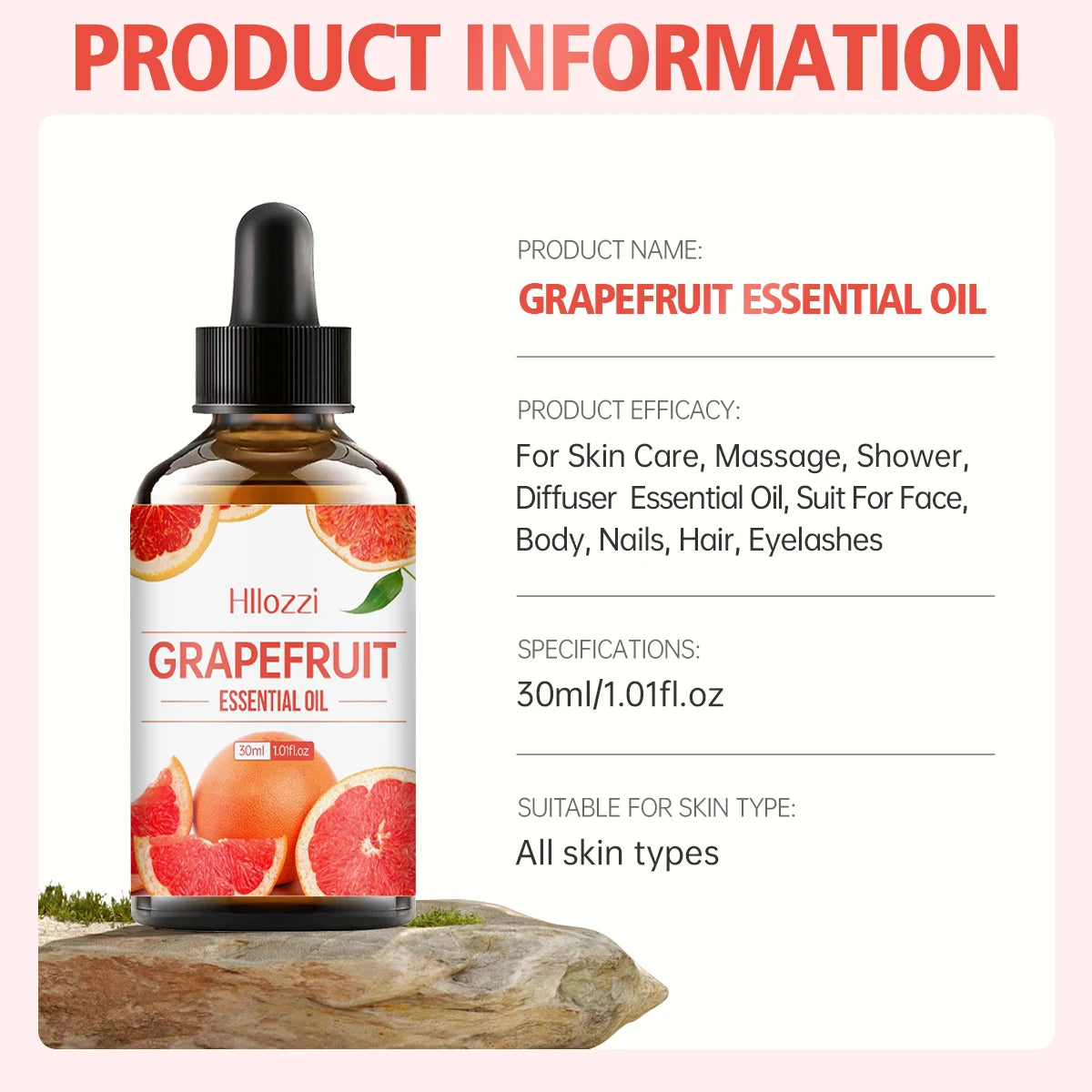 Grapefruit essential oil for body massage, aromatherapy diffuser, humidifier, alcohol-free, suitable for all skin types