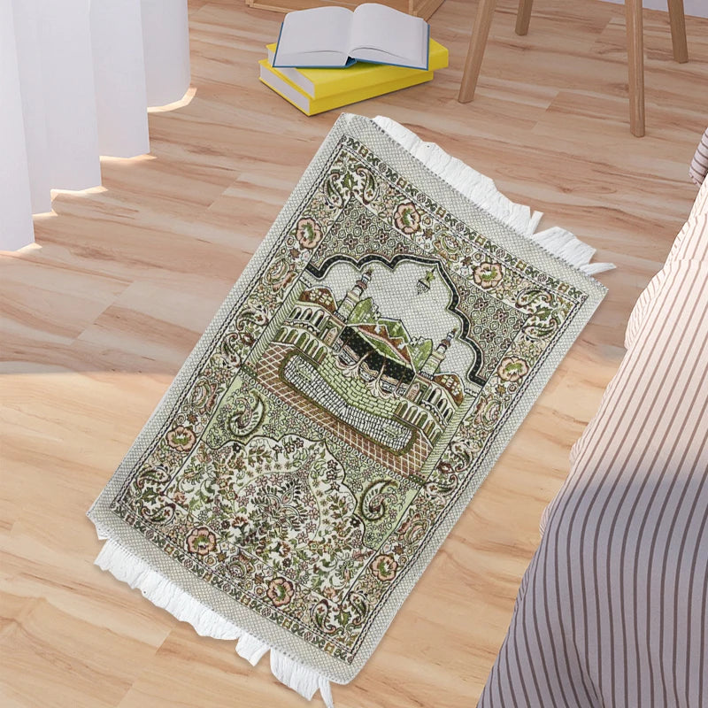 HOLAROOM Muslim Carpet Blanket Prayer Rug Tapete with Tassel Islamic Mat Thin Small Blanket Portable Lap Rugs Home Decoration