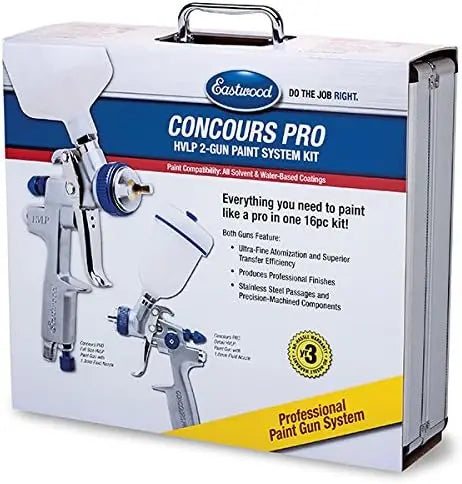 Concours Pro Dual Paint Gun And Accessory Kit 1.3 1.7 2.0 Nozzle/Cap Cleaning Kit Air Regulator Silver