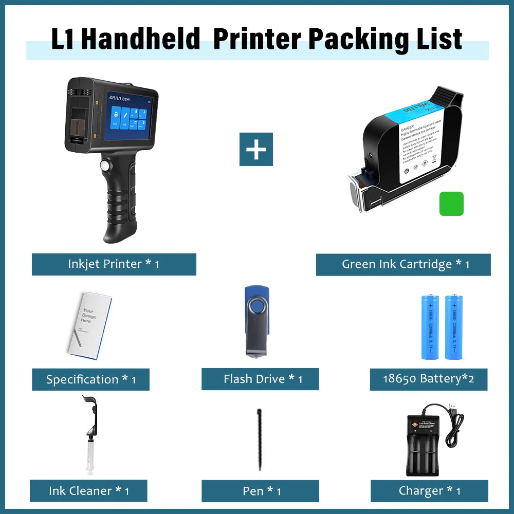 Portable 12.7mm Handheld Inkjet Printer WLD-L1 QR Barcode Batch Number Logo Expiry Date Label Printer Gun with Black Cartridge