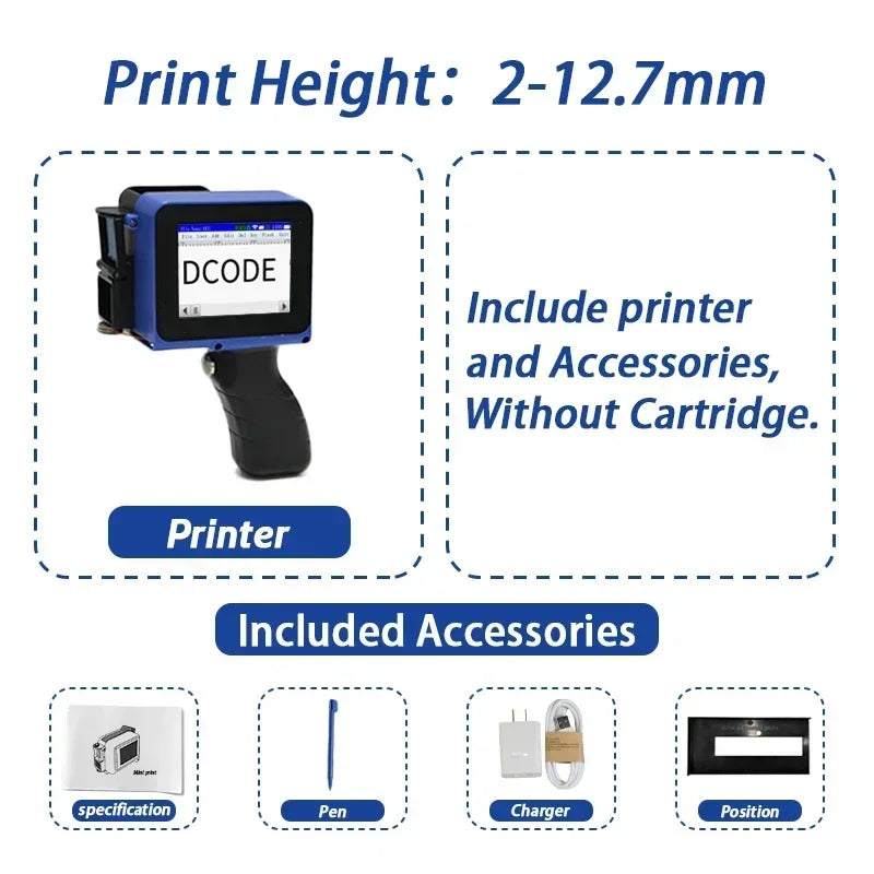 DCODE DC12 12.7mm Portable Mini Printer Split Mini Inkjet Printer Text QR Barcode Image Batch Number Logo Date Coding Machine