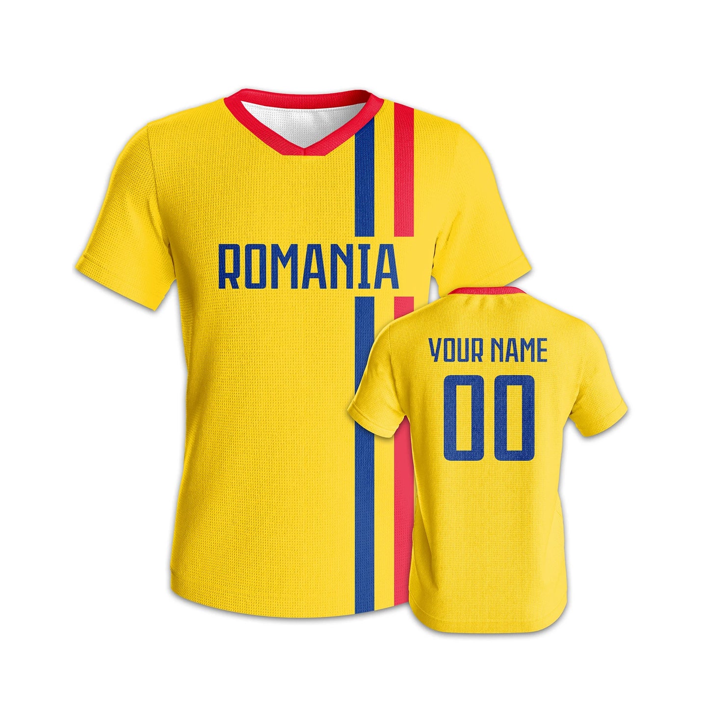 Custom Romania Soccer Jersey Personalized Name Number Quick-Dry Football Shirt Breathable Athletic Wear for Fans Youth Adults