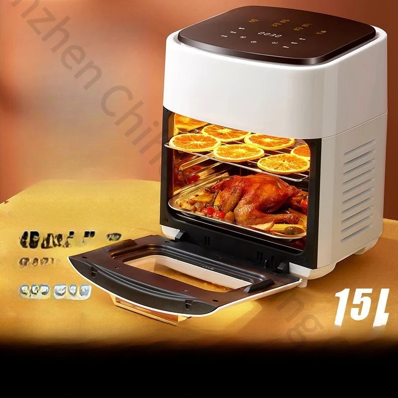 Air Fryer，15L Large Stainless Steel Electric Oven Fruit Dryer With Touch Screen And Viewable Window