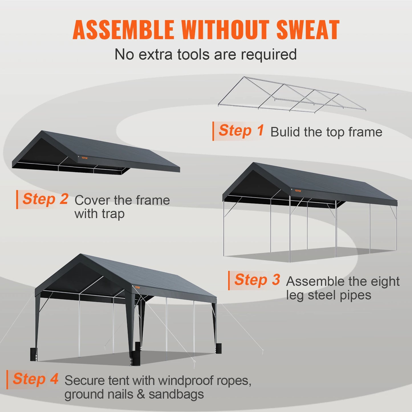 VEVOR Carport 10x20ft Heavy Duty Car Canopy Garage with 8 Reinforced Poles and 4 Weight Bags UV Resistant Waterproof Tarp