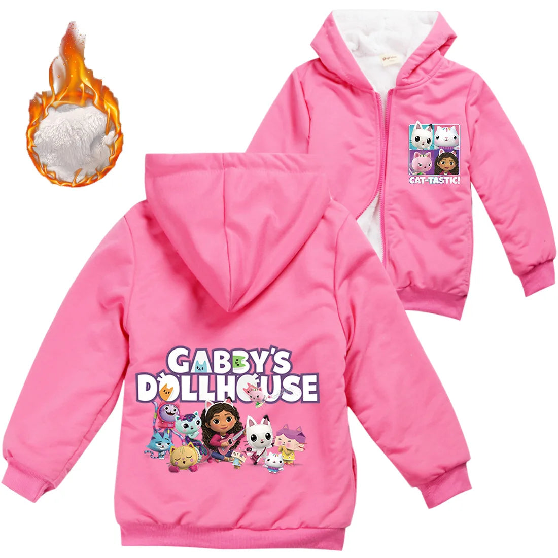 Gabys Dollhouse Clothes Kids Cartoon Gaby Chat Coats Baby Girls Winter Warm Zipper Jackets Children Thick Fleece Plush Outerwear