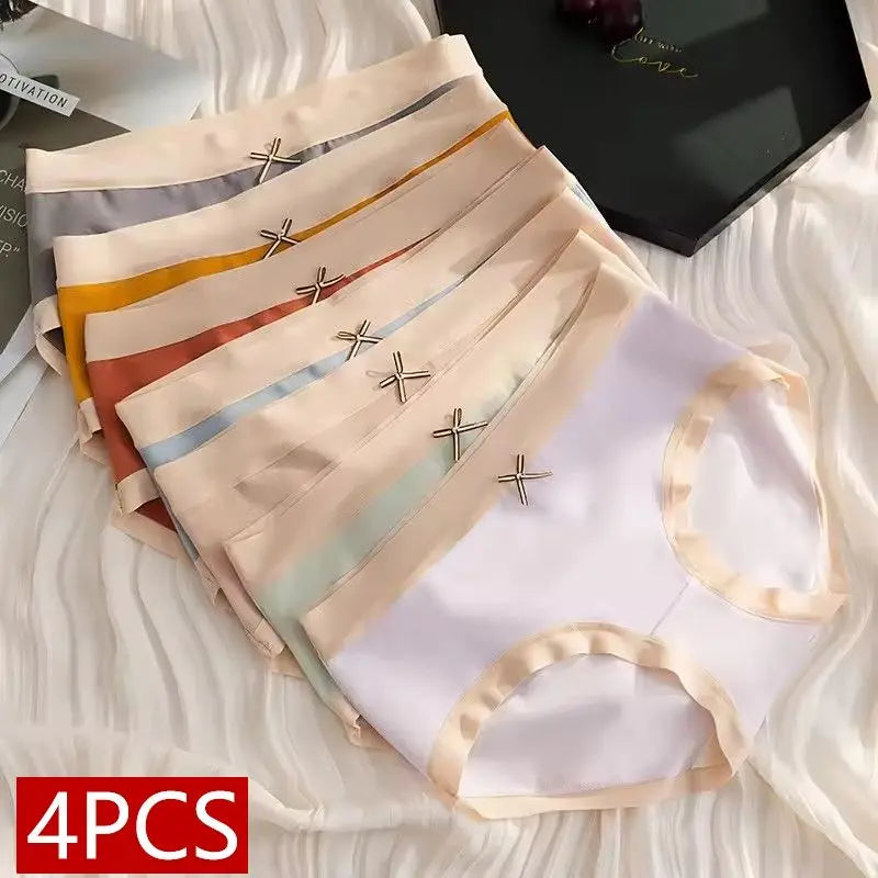 4Pcs/Set Sexy Women's Panties Female Underwear Cotton Intimates Underpants Solid Color Girls Briefs Breathable Seamless Lingerie