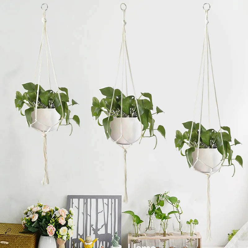 1Pcs Handmade Flower/Pot Hanging Baskets Macrame Plant Hanger Flowerpot Holder Net For Wall Decoration Countyard Garden Supplies