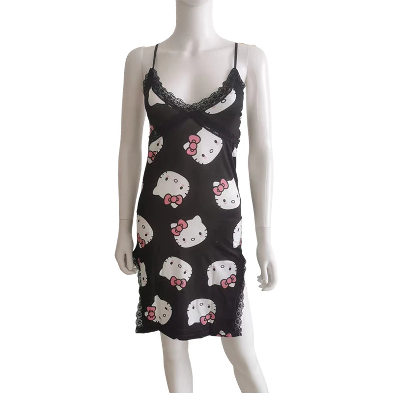 2024 New Hello Kitty Summer Ladies Nightdress Slip Dress Anime Sanrio My Melody Cartoon Cute Sweet Cotton Pajamas Homewear Cloth